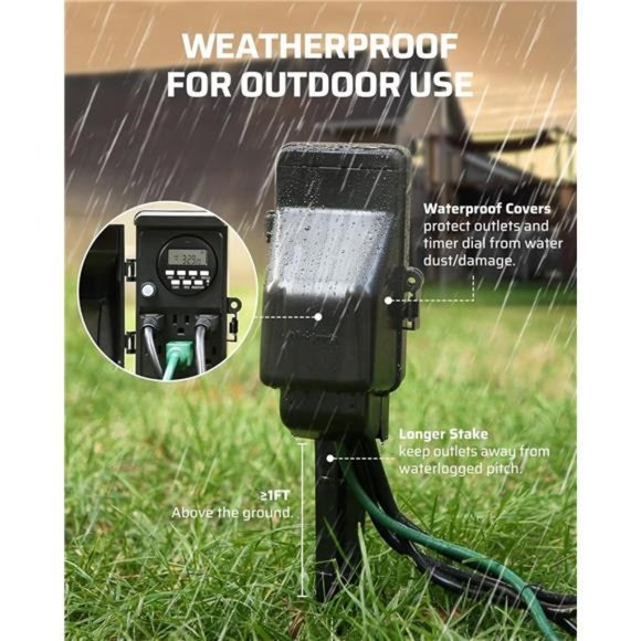 DEWENWILS Outdoor Digital Power Strip Timer, Waterproof 6 Outlet, Black - Picture 5 of 6